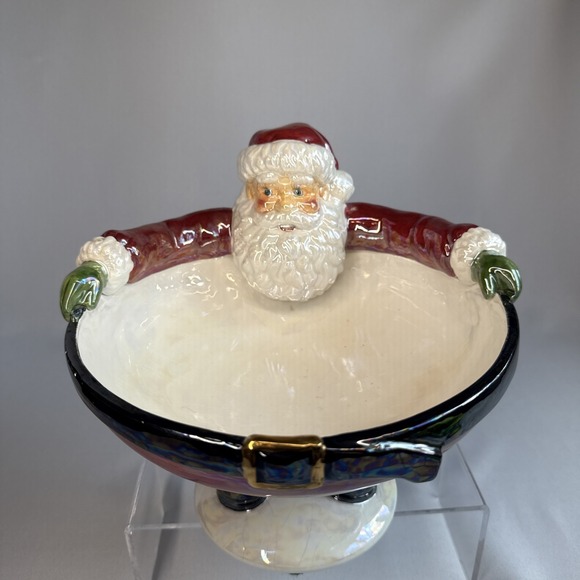 Department 56 Pearlized Iridescent Santa Claus Big Belly Ceramic Candy Dish Bowl - Picture 1 of 12